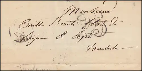 France Porte-lettre préphilatelie TOULOUSE 8.1853 avec grand 25 selon Apt