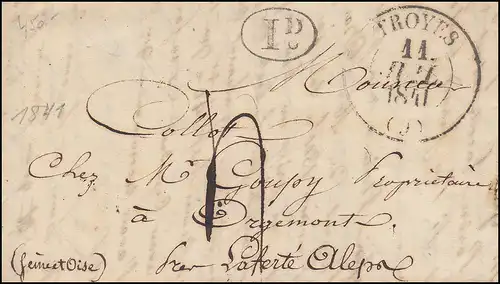 France Vorphilatelie Lettre TROYES 11.7.1841 avec Oval-O 1 D vers PARIS 12.7.
