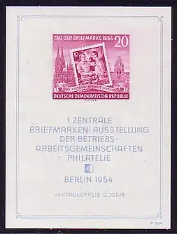 Bloc 10XII Exposition Philatelie Berlin 1954 avec WZ XII, frais / ** / MNH