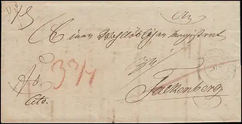 Prusse Vorphilatelie Lettre de pli de deux cercles ROSENBERG 5.7.1843 à Falkenberg