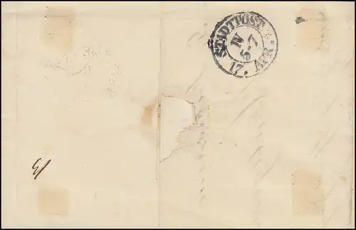 Prusse Vorphilatelie Lettre pliable en deux cercles VILLE SAINTE 16.4.1845 selon LEIPZIG