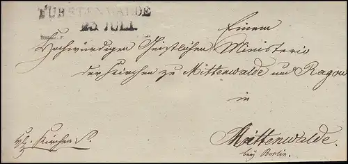 Prusse Vorphilatelie Lettre de dépliant Bürzeier fürstenswalde 23.7.1832 n. Mittenwald