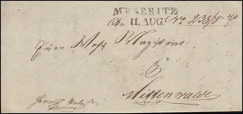 Prusse Vorphilatelie Lettre de dépliage de deux-pièces Meserits 11.8.1840 à Mittenwalde