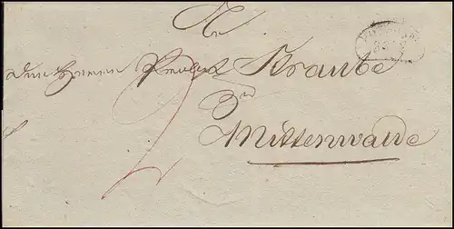 Prusse Vorphilatelie Tampon rénal POTSDAM 26.2.1826 n. Mittelnwalde