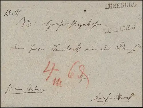 Preußen Vorphilatelie Briefvorderseite mit Einzeiler LÜNEBURG, Langstempel