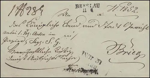 Prusse Vorchilatelie Lettre d'accompagnement de colis Encercle BRESLAU 11.6.1841 vers BRIEG