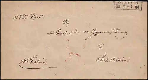 Lettre de service de Prusse Stemplaire cadre STELTIN 23.7. (vers 1850) selon Neustettin 25.7.