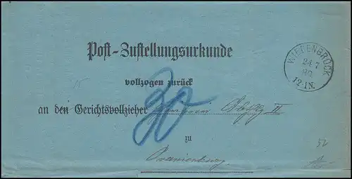 Prusse acte de livraison postal Einkreis WIEDENBRÜCK 24.7.80 vers Oranienburg