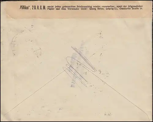 164 Ziffer 50 Pf MeF BRESLAU 13.2.22 nach Berlin wiederverwendeter Briefumschlag