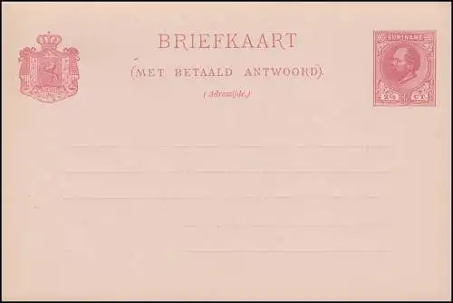 Surinam Double-Card / Double Post Card 2 1/2 - 2/2 Ct., non utilisé **