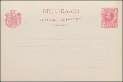 Surinam Doppel-Postkarte / Double Post Card 2 1/2 - 2 1/2 Ct., ungebraucht **