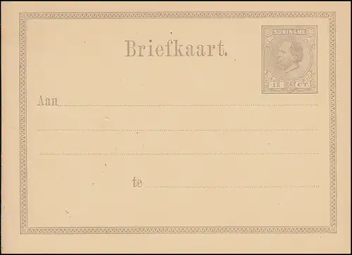 Suriname Carte postale / Post Card 15 Ct. brun 1878, non utilisé **