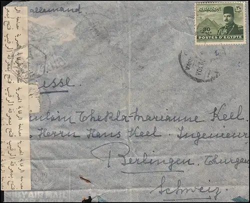 censure Egypte 319 roi Farouk sur lettre vers 1947/48 en Suisse