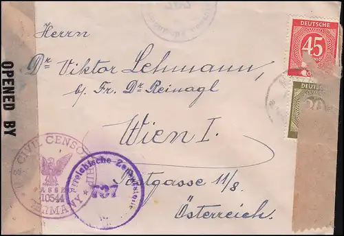 Censure - Censuration autrichienne - 737 et U.S. 10555 Lettre REGENSBURG n. Vienne