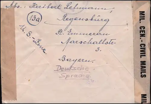 Censure - Censuration autrichienne - 737 et U.S. 10555 Lettre REGENSBURG n. Vienne