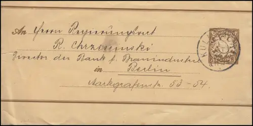 Bayern Streifband 3 Pfennig Wappen braun von KULMBACH 13.10.1905 nach Berlin
