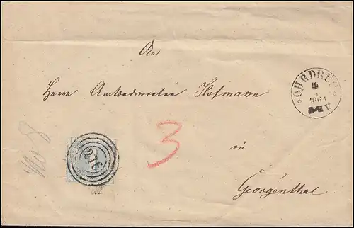 Thurn und Taxis 15 Ziffer 1 Sgr Brief Vierring 276 OHRDRUF 1864 nach Georgenthal
