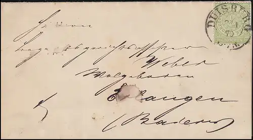 Confédération allemande du Nord 14 paragraphe 1/3 gr EF Lettre DUISBURG 2.1.1870 Avis de fiançailles