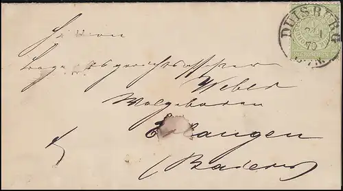 Norddeutscher Bund 14 Ziffer 1/3 Gr EF Brief DUISBURG 2.1.1870 Verlobungsanzeige