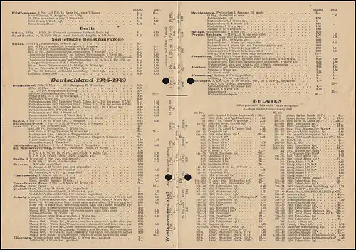 Preisliste als Falt- Drucksache von Briefmarken Brückner BERLIN 19.4.49 n. Hagen