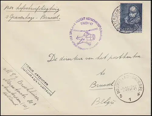 1. Helikopter-Flug 5.11.1957  ’s-Gravenhage - Brüssel Brief AMSTERDAM 29.10.47