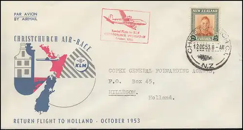 KLM-Retour-Wettflug Air-Race Christchurch-Amsterdam Brief CHRISTCHRCH 12.10.1953