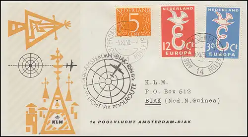 1. KLM-Polarflug Amsterdam-Biak 5.11.1958 Schmuck-Brief AMSTERDAM 5.11.58