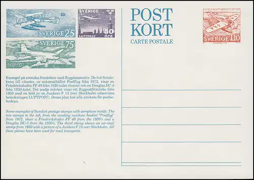 Schweden Postkarte P 101I Tag der Briefmarke / Charles Lindbergh, ungebraucht **