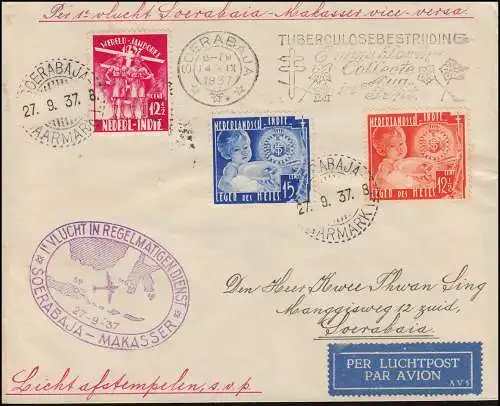 KNIM-Erstflug Soerabaja-Makasser 27.9.1937 Brief SOERABAJA AARMARKI 27.7.37