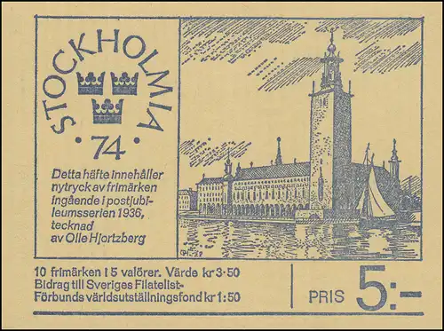 Carnets de timbres 35 Exposition des timbreS STOCKHOLMIA'74 Édition 1972, **