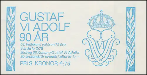 Markenheftchen 38 Geburtstag von König Gustaf VI. Adolf, **