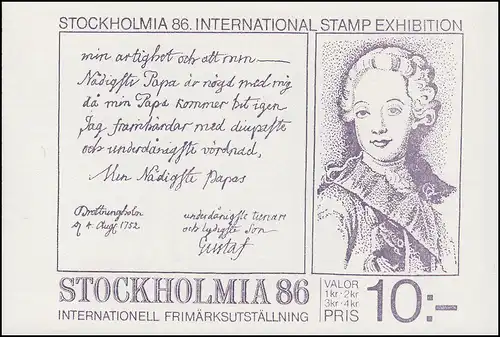 Markenheftchen 100 Briefmarkenausstellung STOCKHOLMIA'86 Ausgabe 1984, **