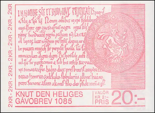 Cahiers de la marque 106 Roi Knut IV - Donation au diocèse de Lund, **