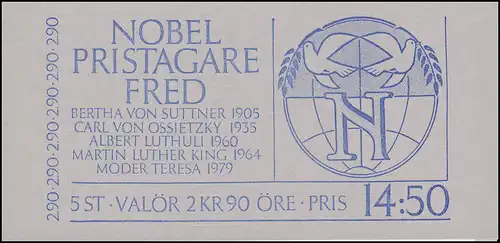 Carnet de marques 118 Prix Nobel de la paix, **