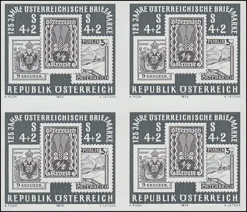 Gedenkblatt 6 Briefmarkenausstellung WIEN 1975 als Schwarzdruck-Viererblock