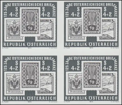 Lettre commémorative 6 Exposition des timbres WIENNE 1975 comme un bloc quadruple d'impression noire