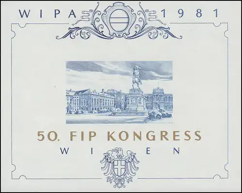 Fiche commémorative 8 bloc 5 Exposition WIPA 1981 comme une impression bleue au Congrès FIP