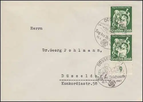 762 Jour du timbre Postillion sur FDC avec ESSST DÜSSELDORF 12.1.1941