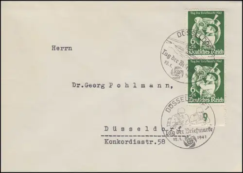 762 Jour du timbre Postillion sur FDC avec ESSST DÜSSELDORF 12.1.1941