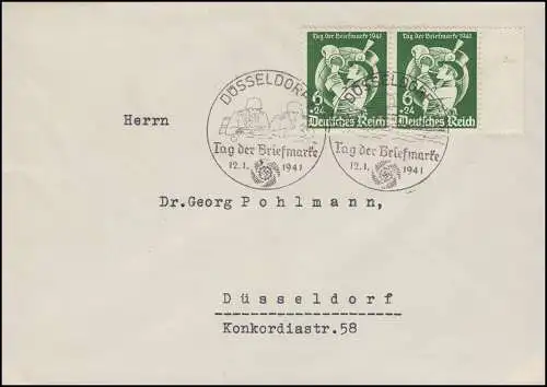 762 Tag der Briefmarke Postillion auf FDC mit ESSt DÜSSELDORF 12.1.1941