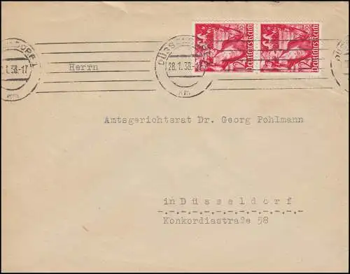 661 Jahrestag Machtergreifung als Paar auf FDC Maschinen-O Düsseldorf 28.1.1938