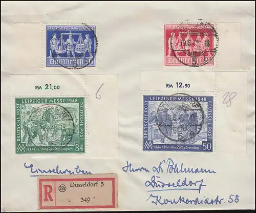 967-968 Leipziger Messe 1948 R-Brief DÜSSELDORF 19.6.48, alle Marken mit Voll-O