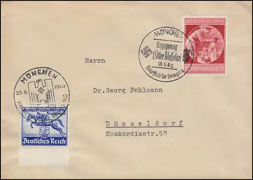 746 Deutsches Derby + 744 Geburtstag je mit Sonderstempel MÜNCHEN 1940 auf Brief