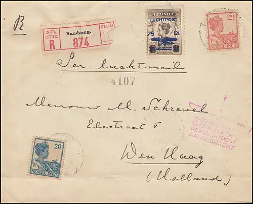 Flugpost Niederl.-Indien - NL mit Bordstempel S'GRAVENHAGE 16.11.29 n. Den Haag