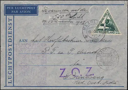 500e vol postal NL - NiL-Inde 13.11.1937 Lettre de bijoux EF 267 HAARLEM 10.11.7