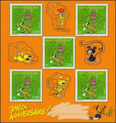 3708 Marque de salutation anniversaire personnage de bande dessinée Marsupilami - Petit arc I avec 5 timbres **