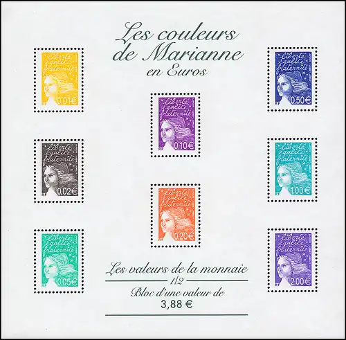 3579IAx-3593IA x Marques libres Marianne Luquet 2002, Petit arc 8 Valeurs **