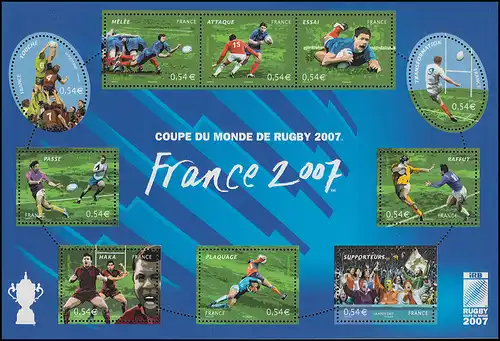 4277-4286 Championnat du monde de rugby - Petit arc de 10 timbres **