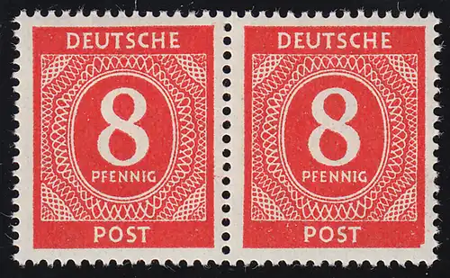 917I Ziffer 8 Pf im Paar mit PLF I Ecke unten rechts abgebrochen, Feld 55, **  