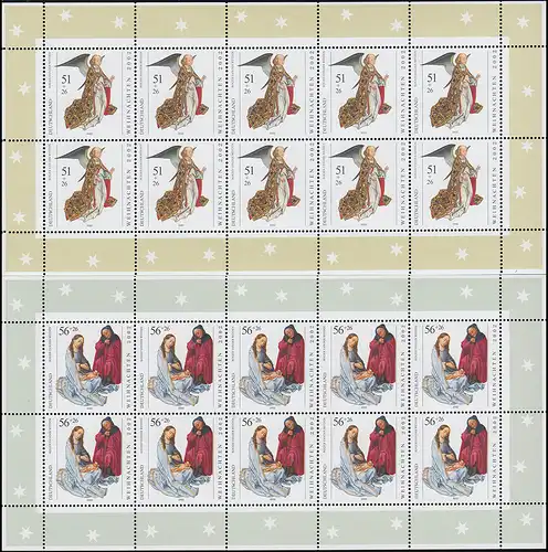 2285-2286 Weihnachten 2002 Gemälde - 10er-Bogen-Satz ** postfrisch